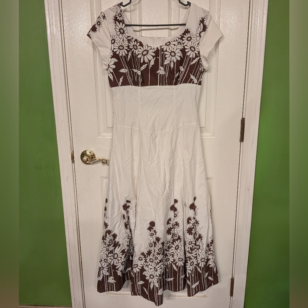 Floral White and Brown Dress